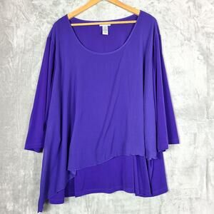 Catherines Purple Layered Tunic Top Stretchy Knit with Overlay Size 4X - 30/32W